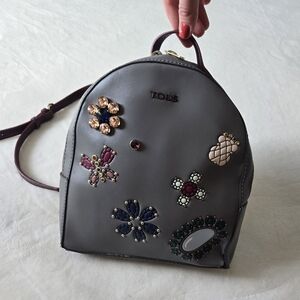TOUS Gray Backpack Team time Jewel Collection Rhinestone Floral